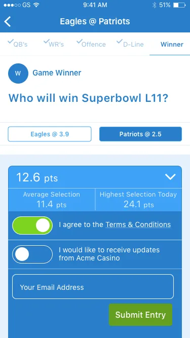 Head to head Wireframe Screen 1